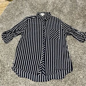 Bailey And Chloe Shirt Womens Large Flowy Sheer Striped Blouse 3/4 Sleeves